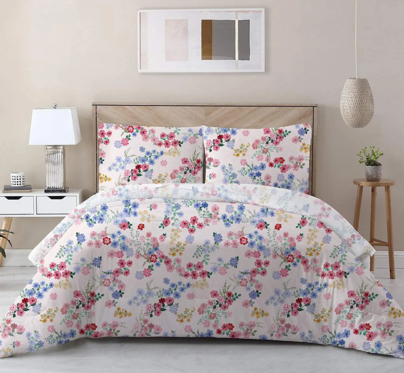 100% Cotton 3-Piece Printed Disty Comforter Set Single/Queen/King size - Red Floral