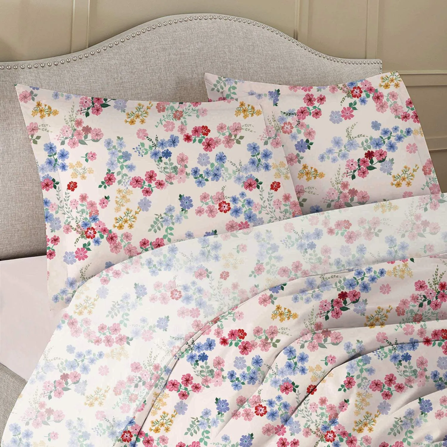 100% Cotton 3-Piece Printed Disty Comforter Set Single/Queen/King size - Red Floral