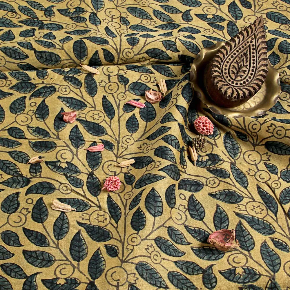 Ajrakh Chanderi Silk Natural Dyed Block Print Fabric