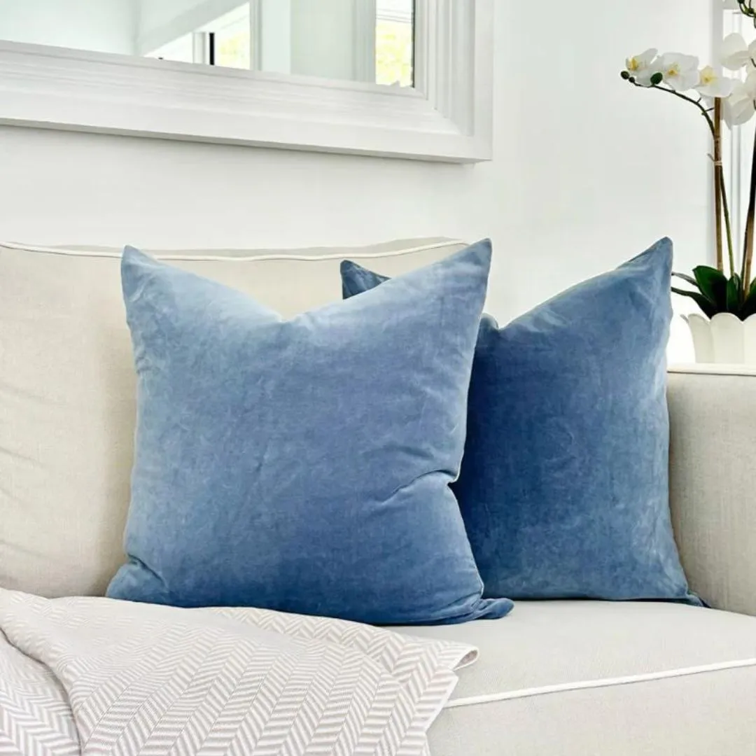 Alsace Velvet Cushion | Dusty Blue