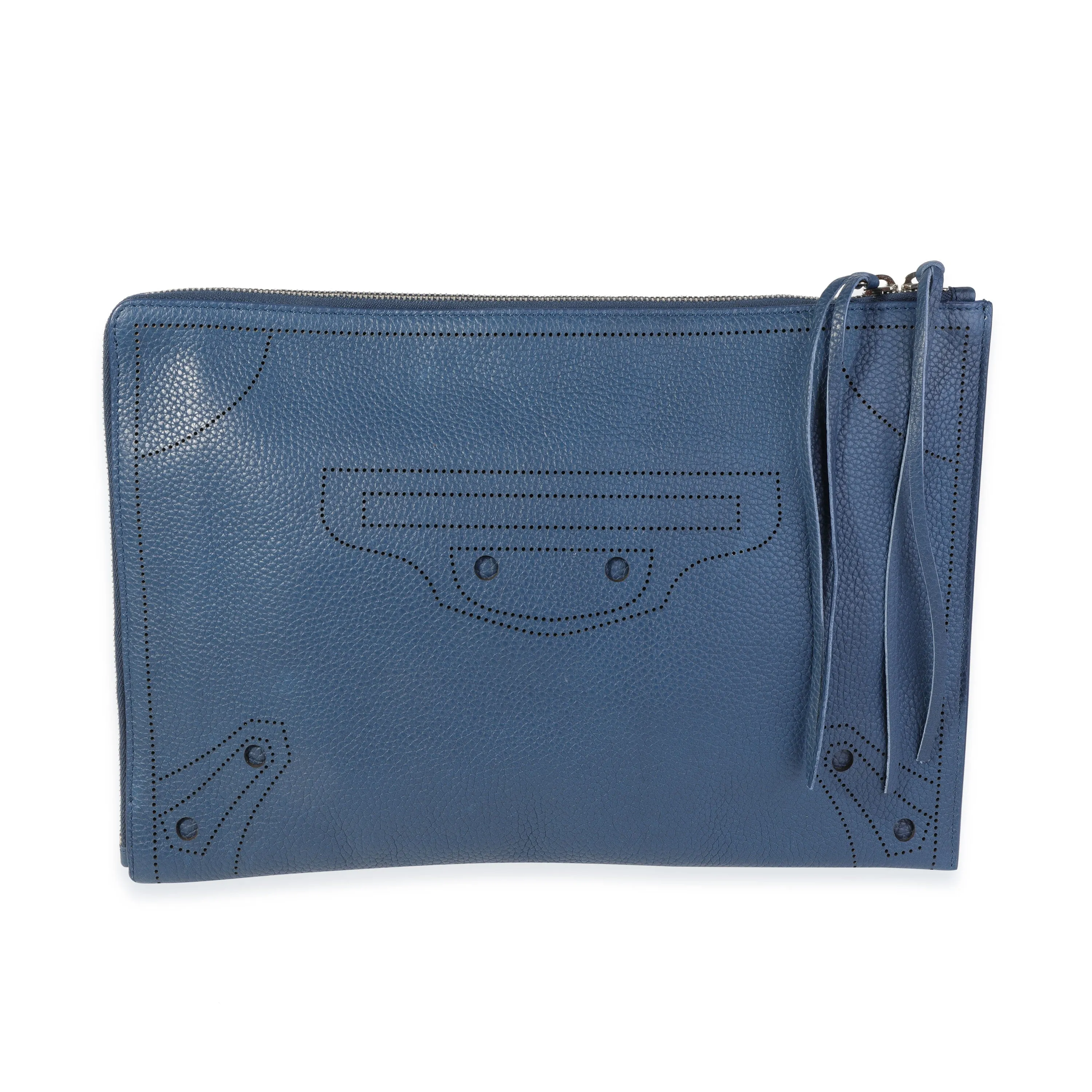 Balenciaga Blue Grained Calfskin Blackout Pouch