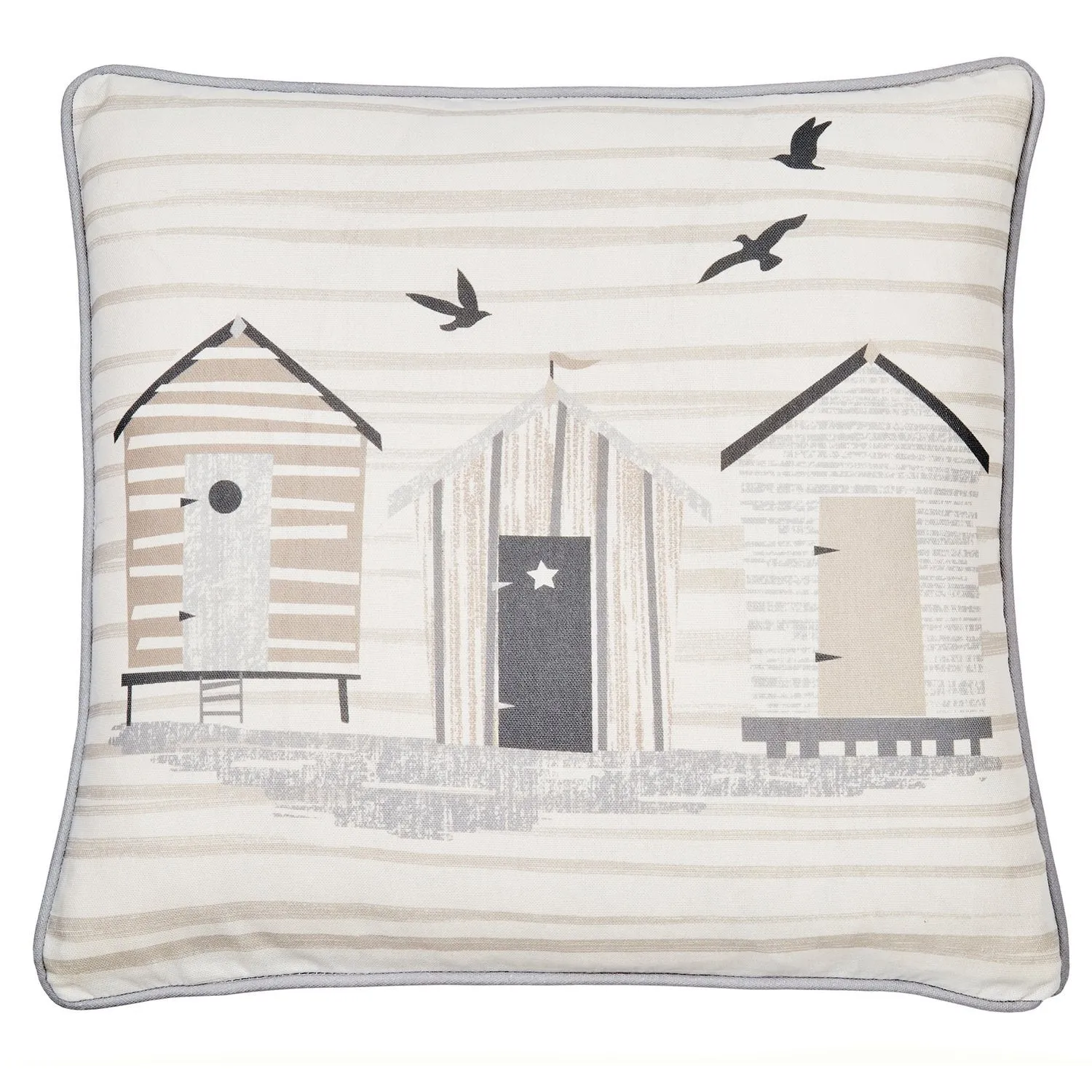 Beach Huts Natural Outdoor Cushion (43cm x 43cm)