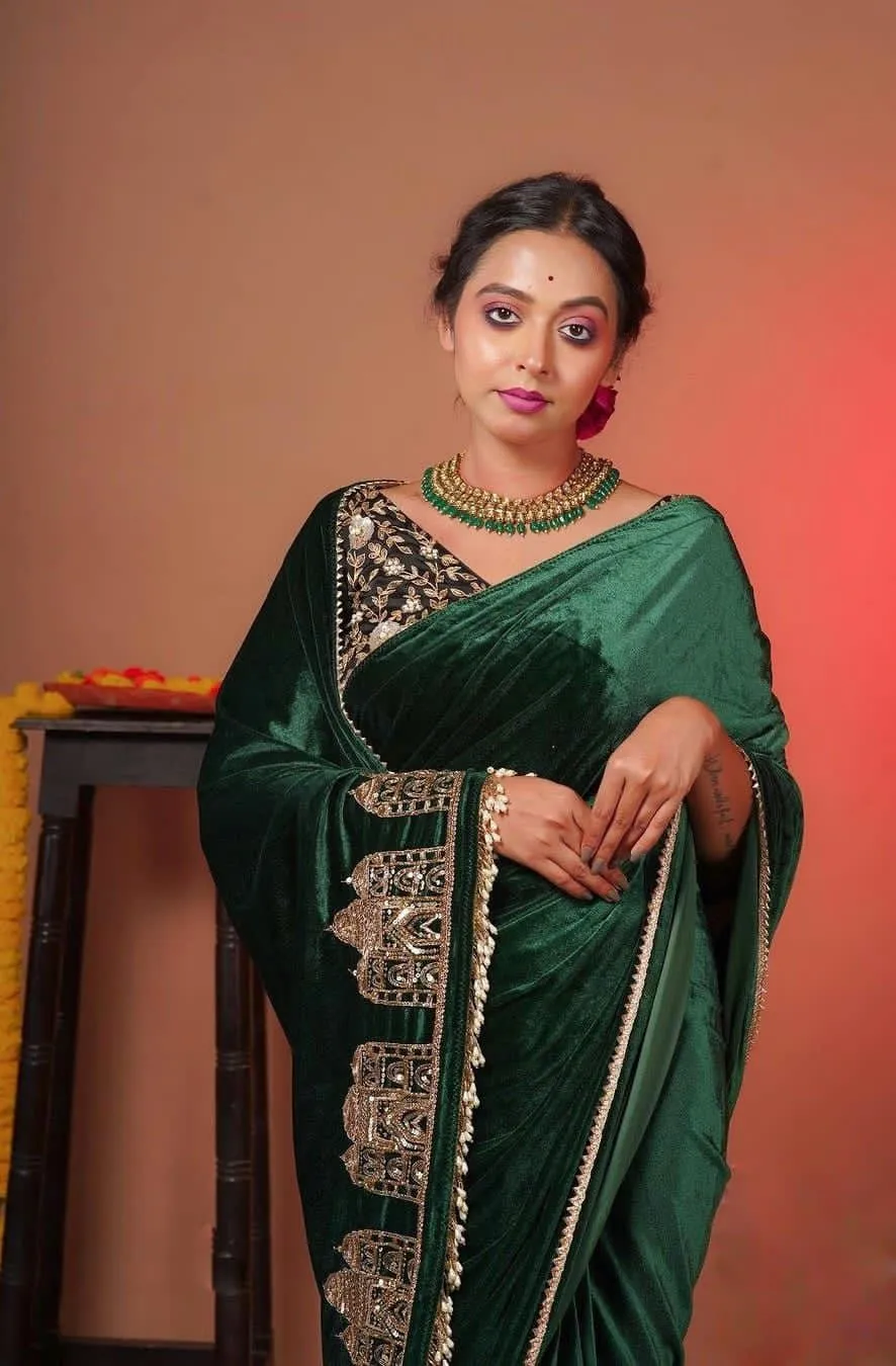 Beautiful Designer Viscose velvet Silk Saree
