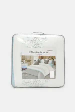 Blue 6 Piece Embroidery Comforter Set (King Size)