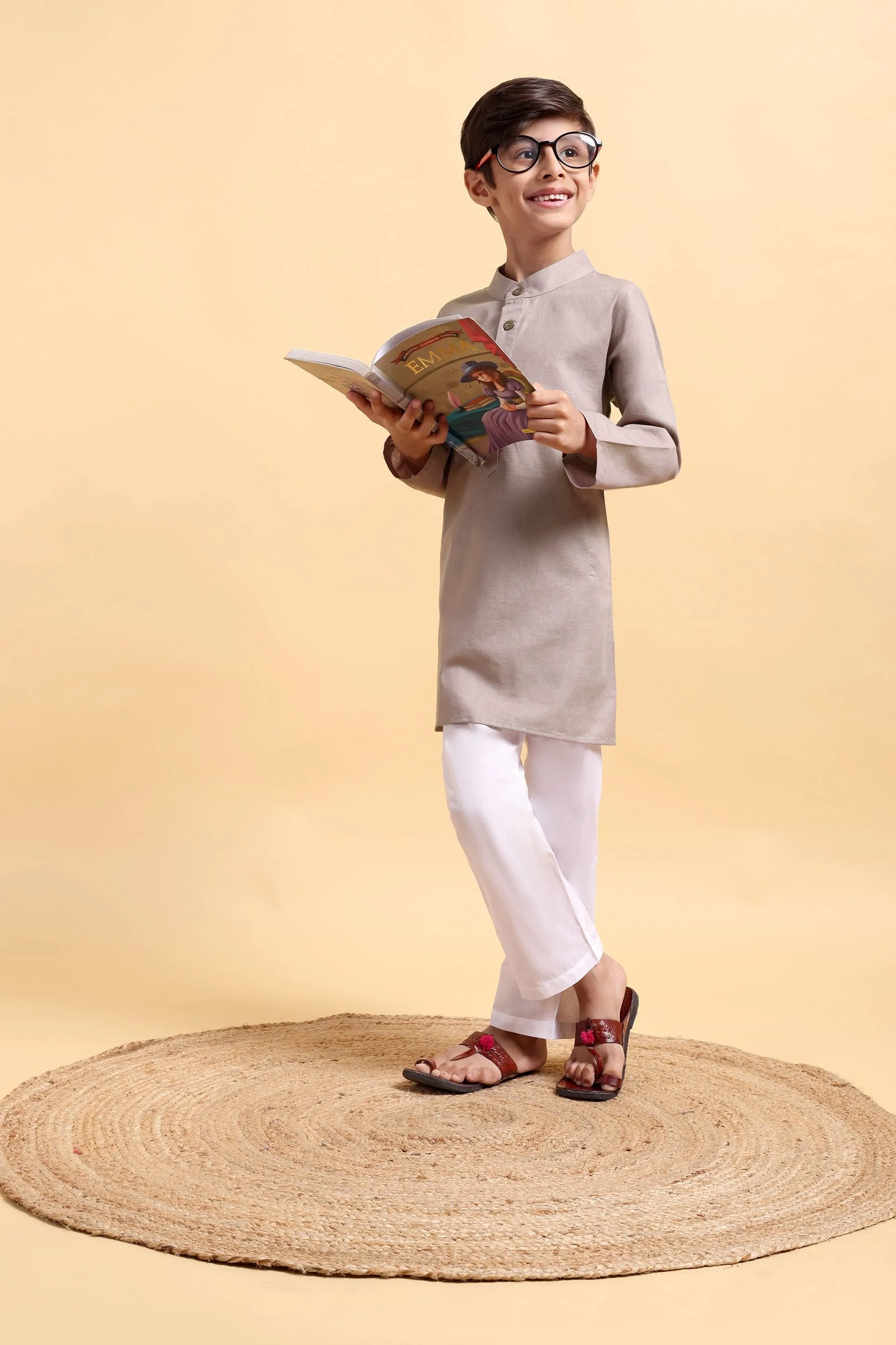 Boys Cotton Linen Kurta & Pajama