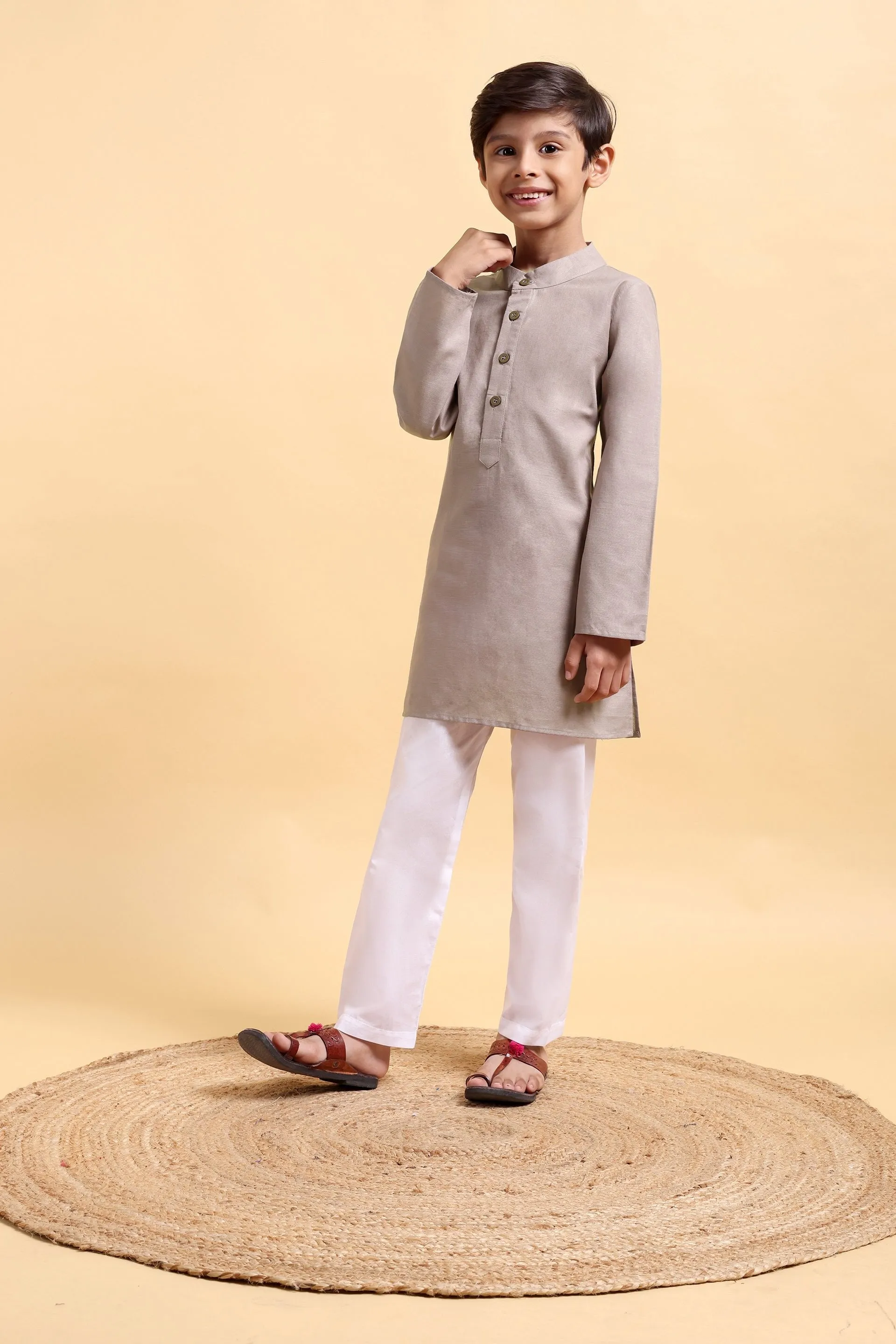 Boys Cotton Linen Kurta & Pajama