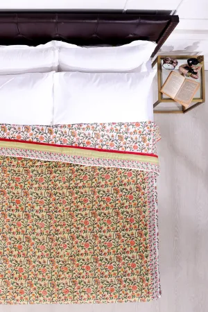 Chainika Flower Garden Hand Block Printed Green Cotton Muslin Quilt