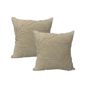 Cloud Linen Riviera Embroidered Cotton Natural 50x50cm Twin Pack Feather Filled Cushion
