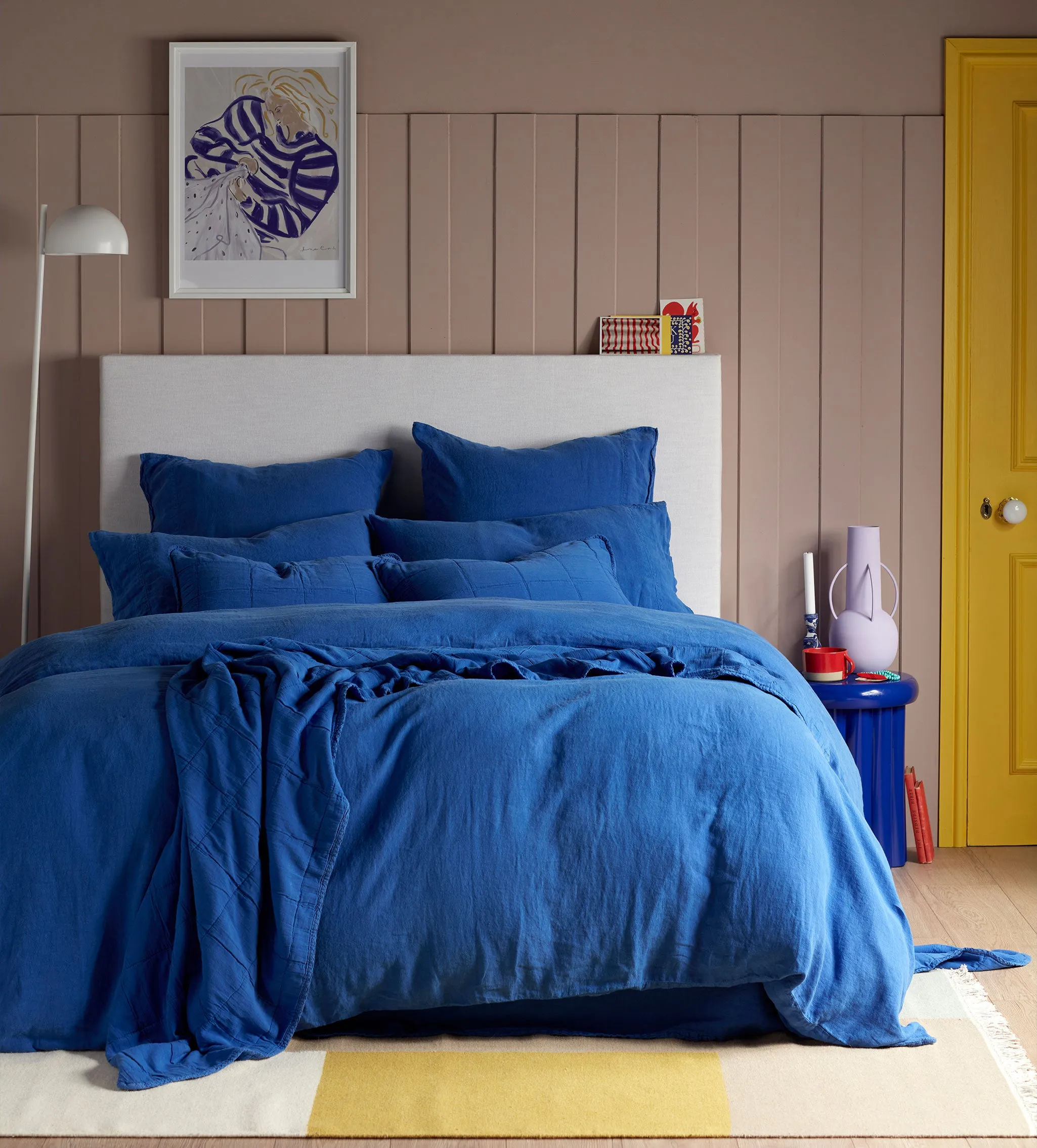 Cobalt Finn 100% Cotton Quilted Cushion Cover and Throw