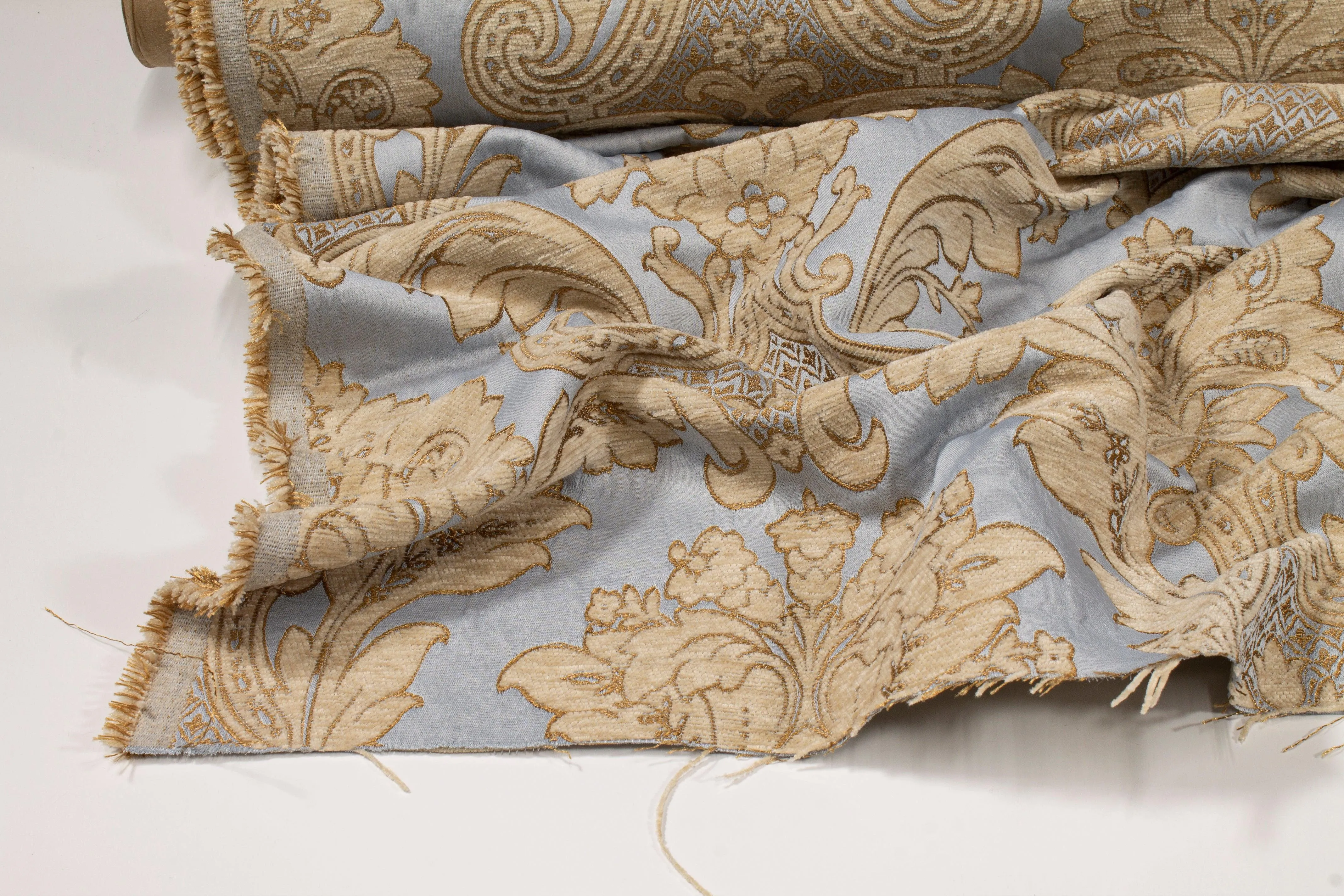 Damask Cut Velvet Upholstery - Blue and Gold