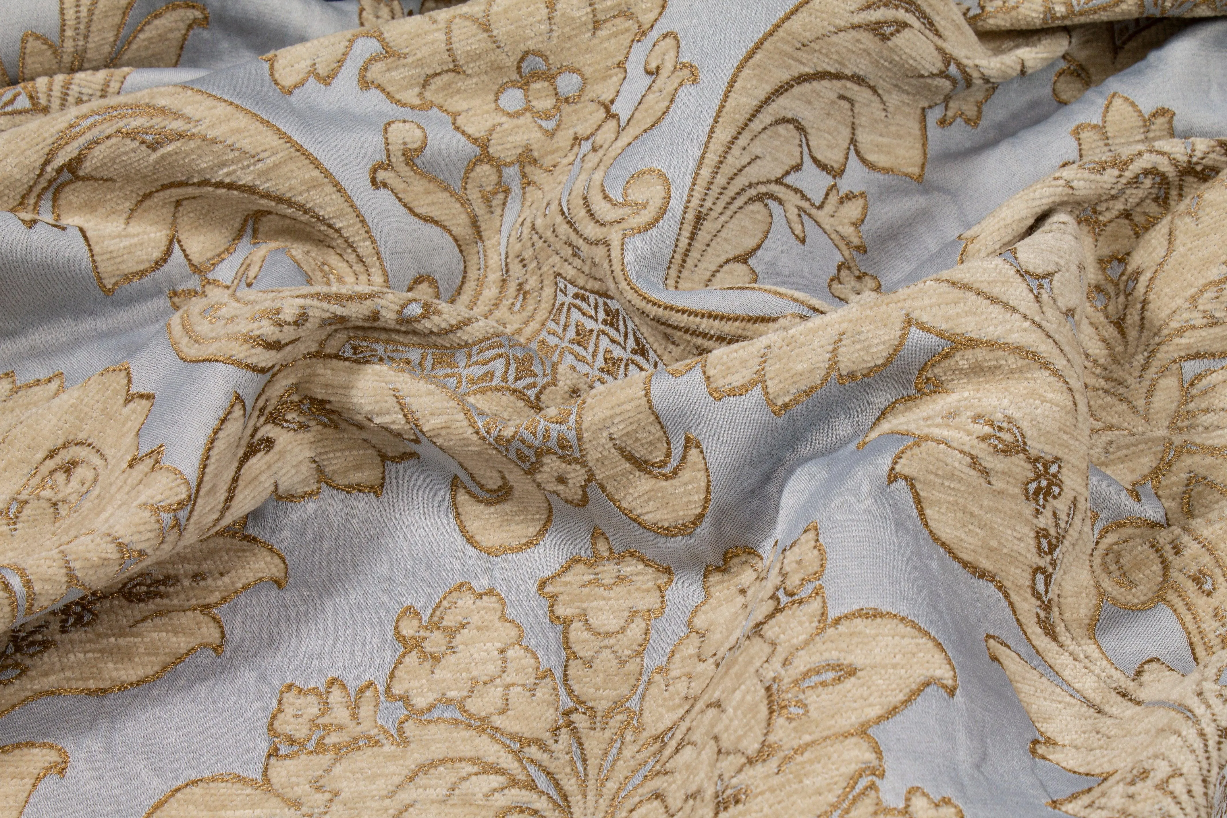 Damask Cut Velvet Upholstery - Blue and Gold