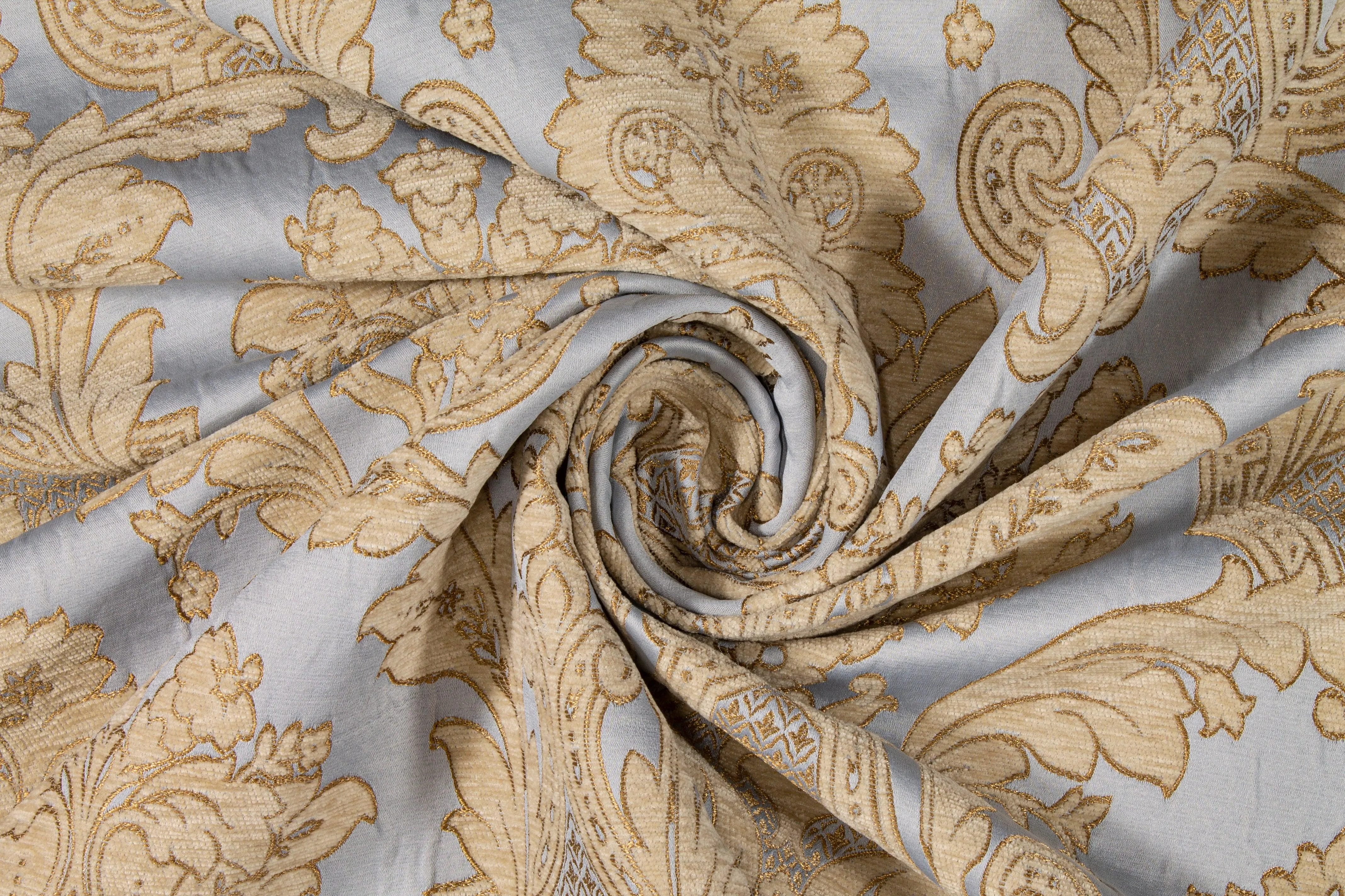 Damask Cut Velvet Upholstery - Blue and Gold