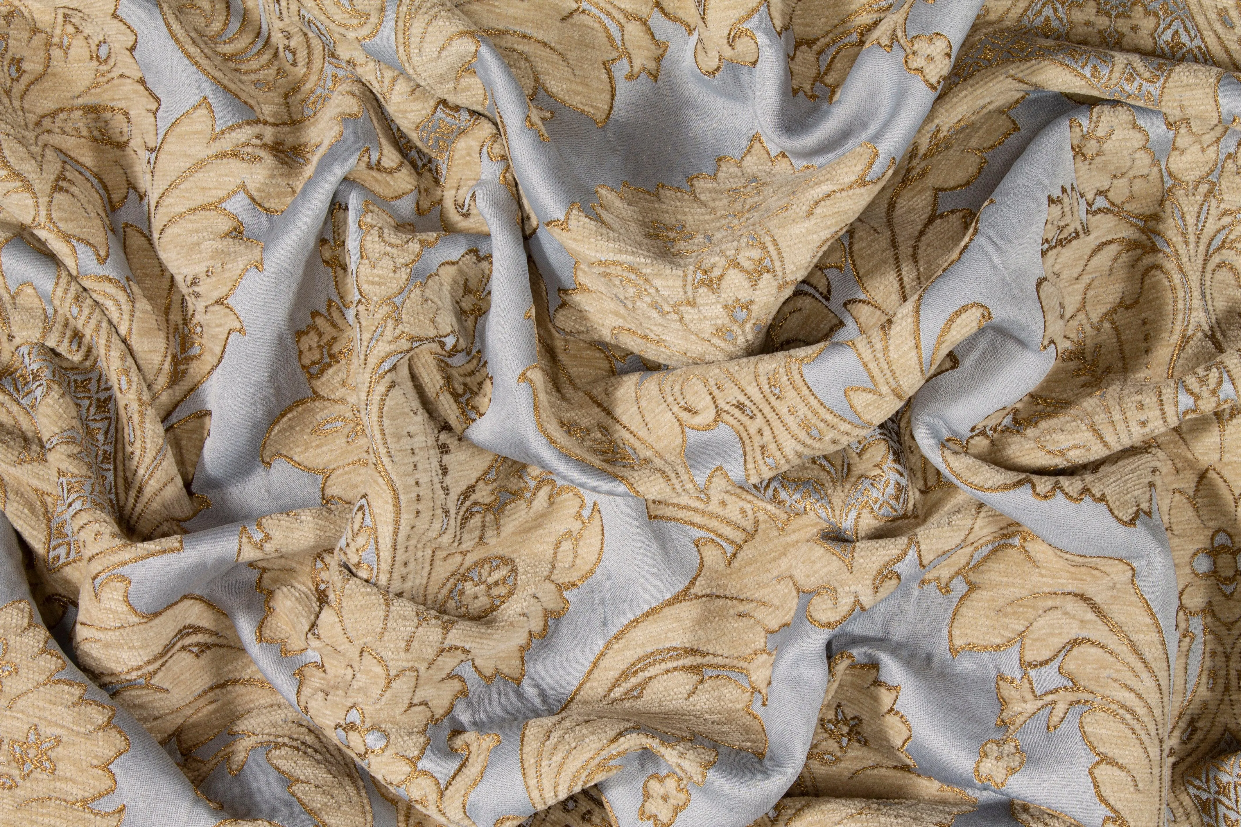 Damask Cut Velvet Upholstery - Blue and Gold