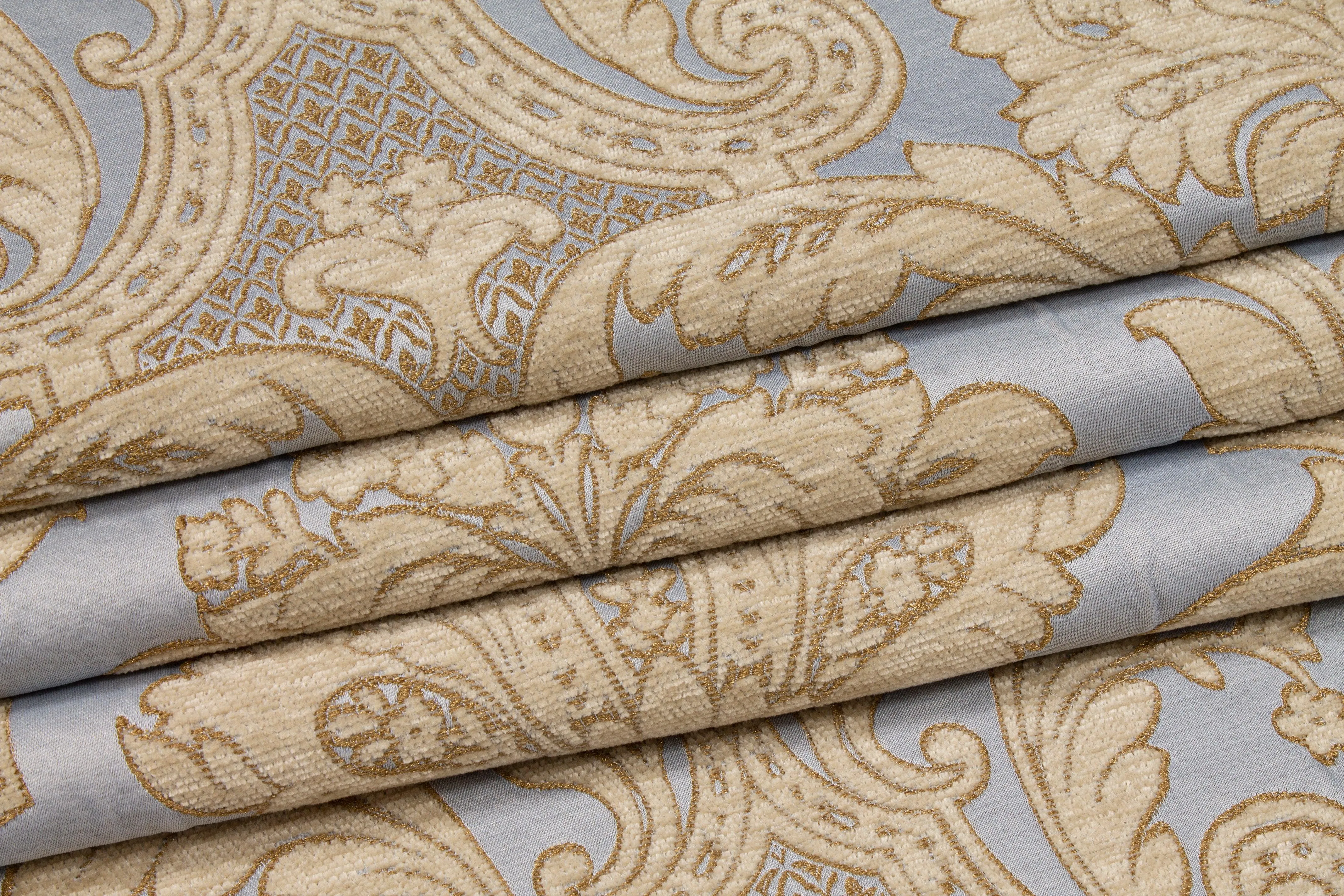 Damask Cut Velvet Upholstery - Blue and Gold