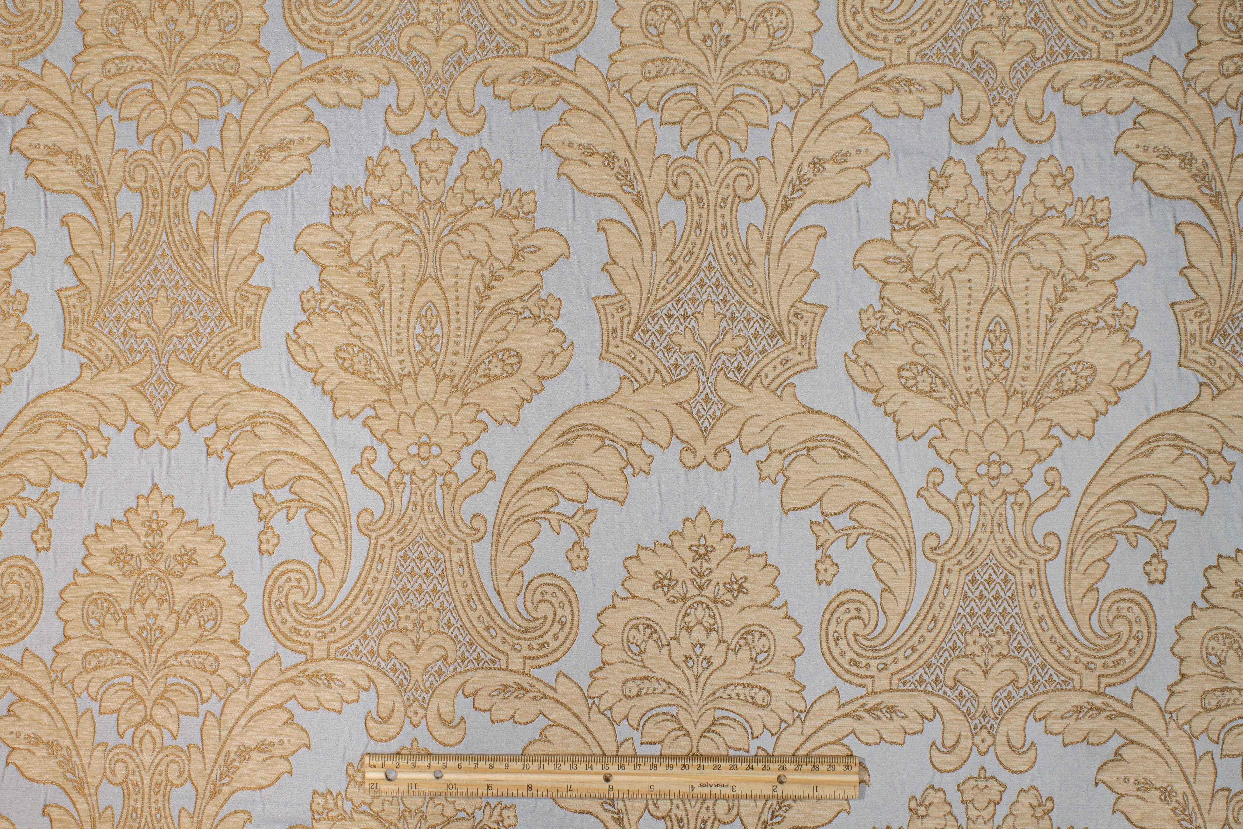Damask Cut Velvet Upholstery - Blue and Gold