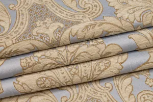 Damask Cut Velvet Upholstery - Blue and Gold