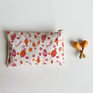 Fish Print Kapok Pillow And Maracas Toy | Hand-Crafted | Newborn Baby Gift Set