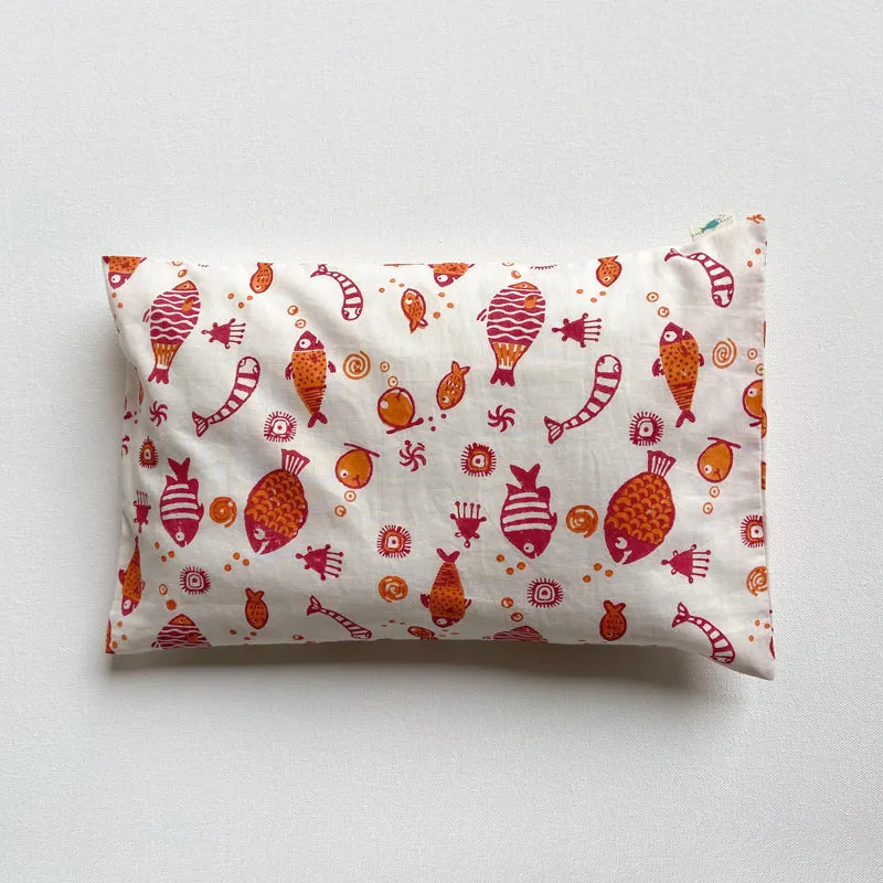 Fish Print Kapok Pillow And Maracas Toy | Hand-Crafted | Newborn Baby Gift Set