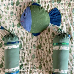 Fish Print Newborn Bedding Set In Green | Soft Cotton | Pack Of 4