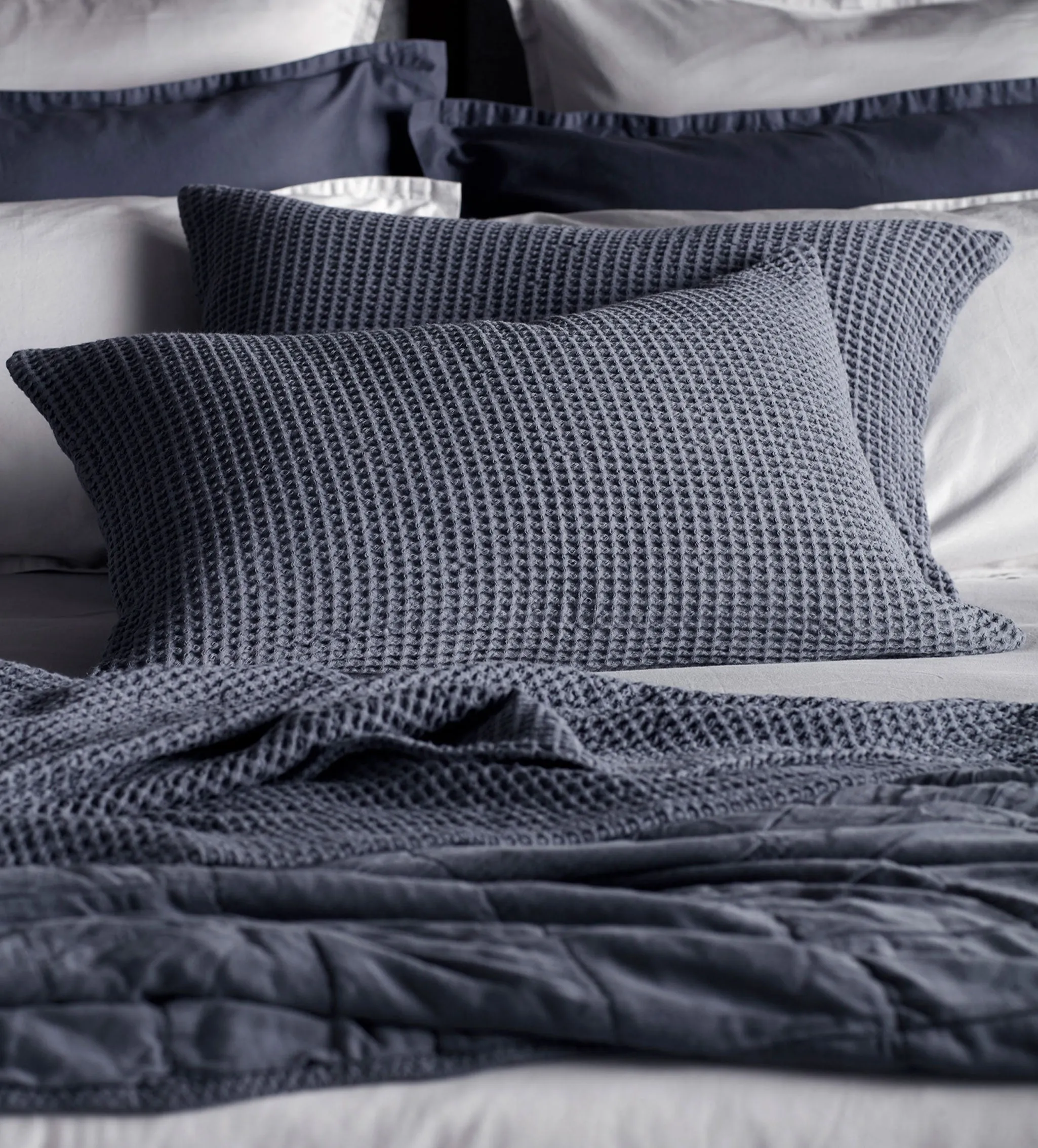 French Blue Big Waffle 100% Cotton Cushion Cover