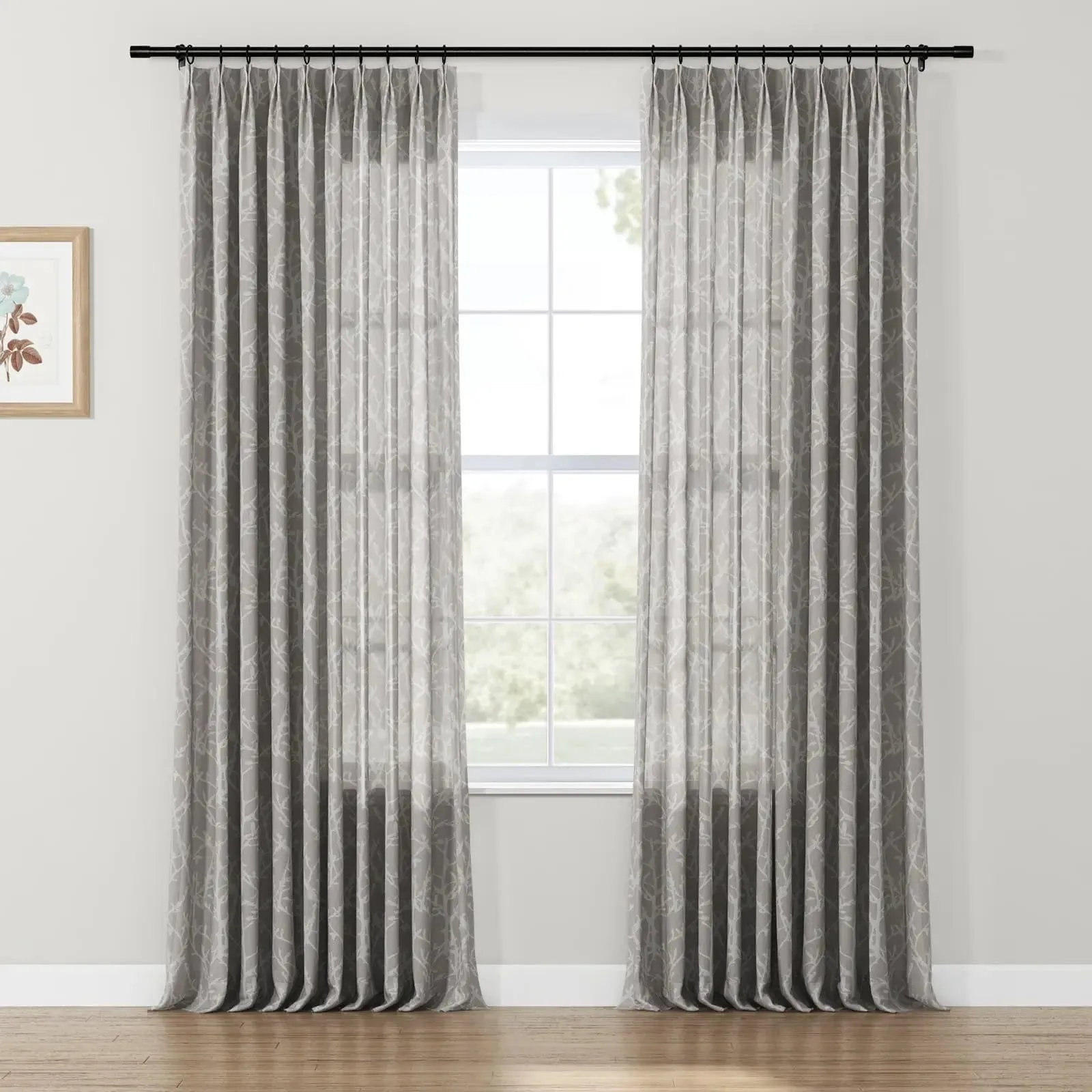 Freya Linen Semi Sheer Jacquard Curtains Pleated