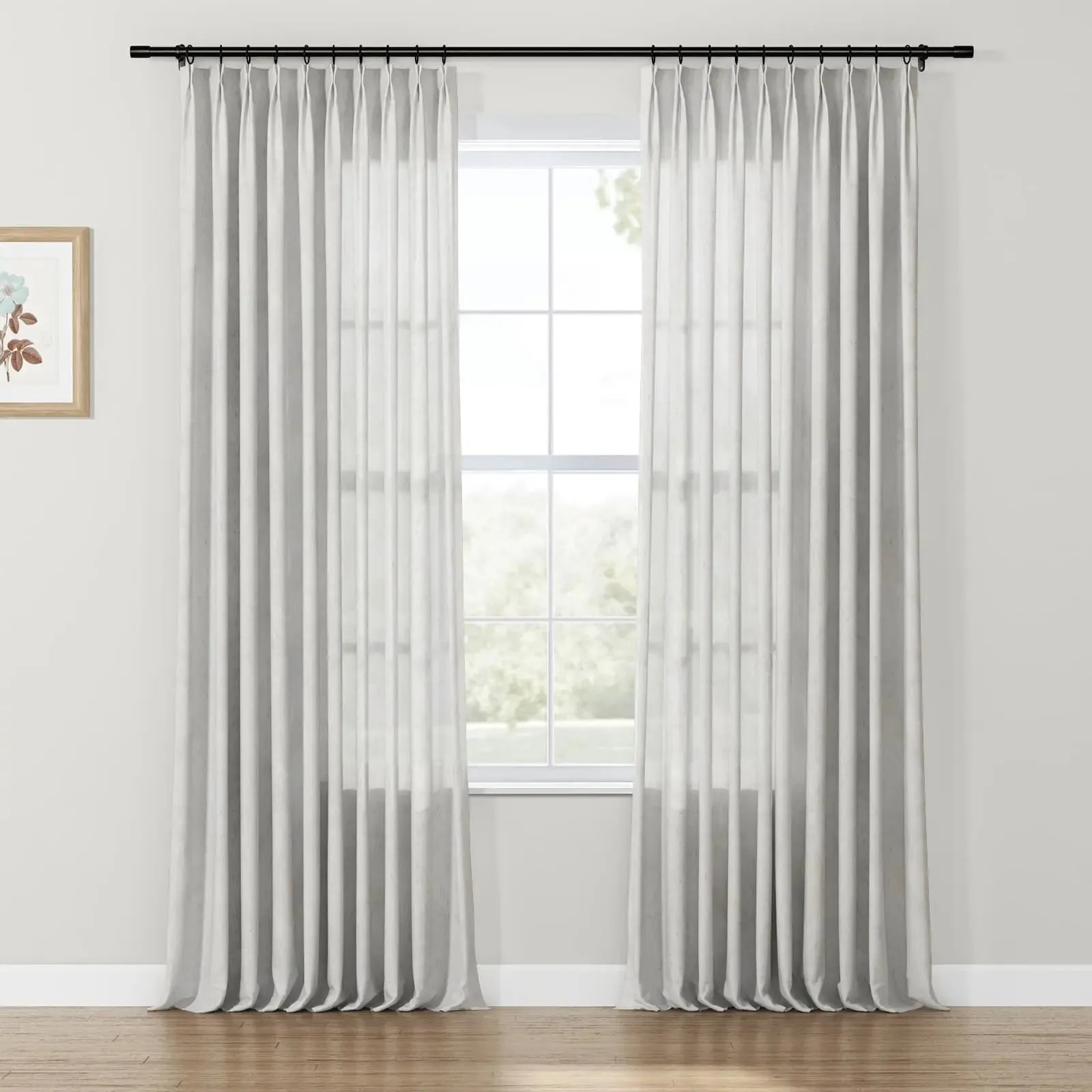 Freya Linen Semi Sheer Jacquard Curtains Pleated