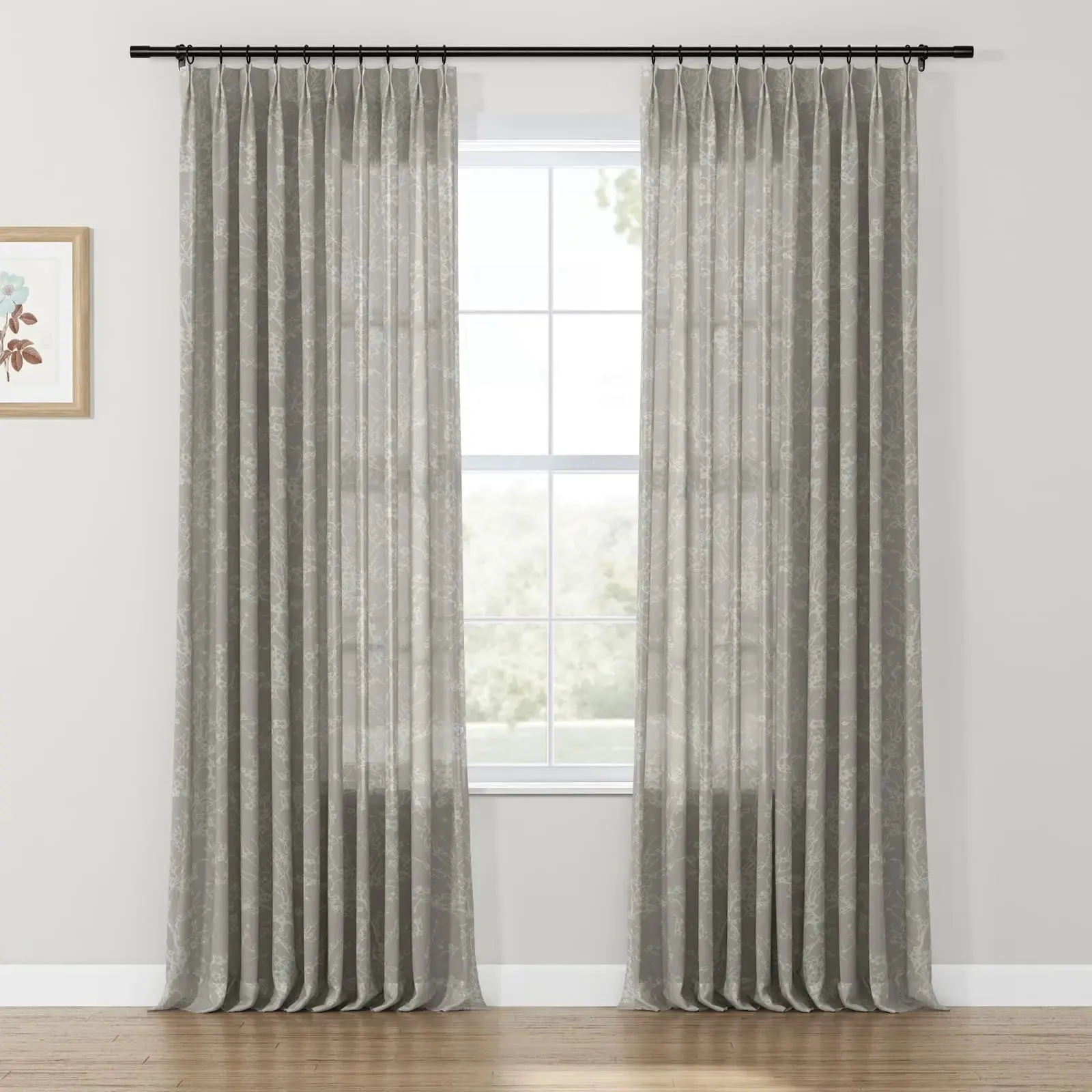 Freya Linen Semi Sheer Jacquard Curtains Pleated