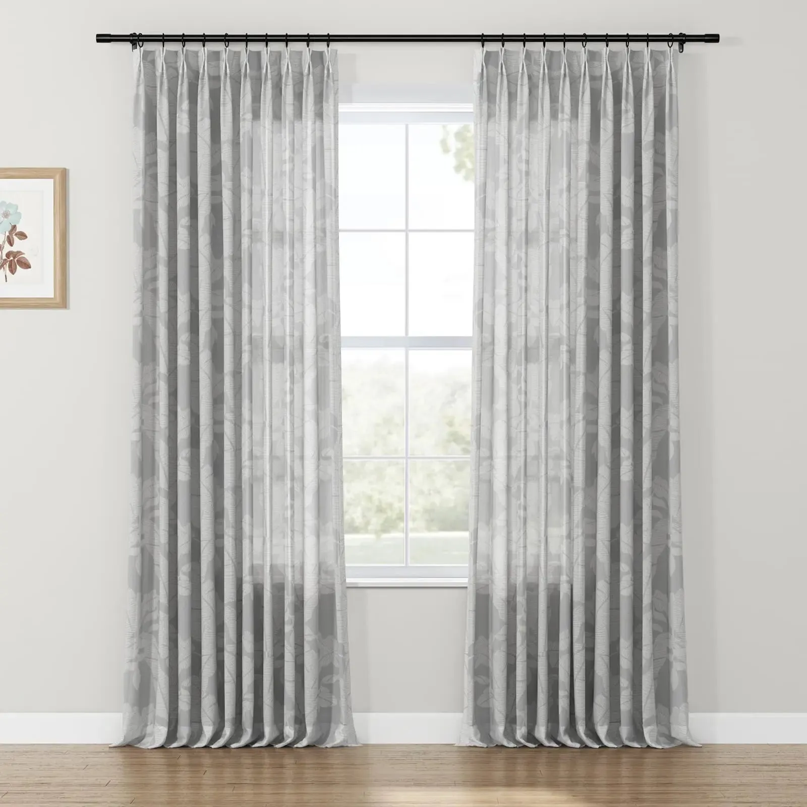 Freya Linen Semi Sheer Jacquard Curtains Pleated
