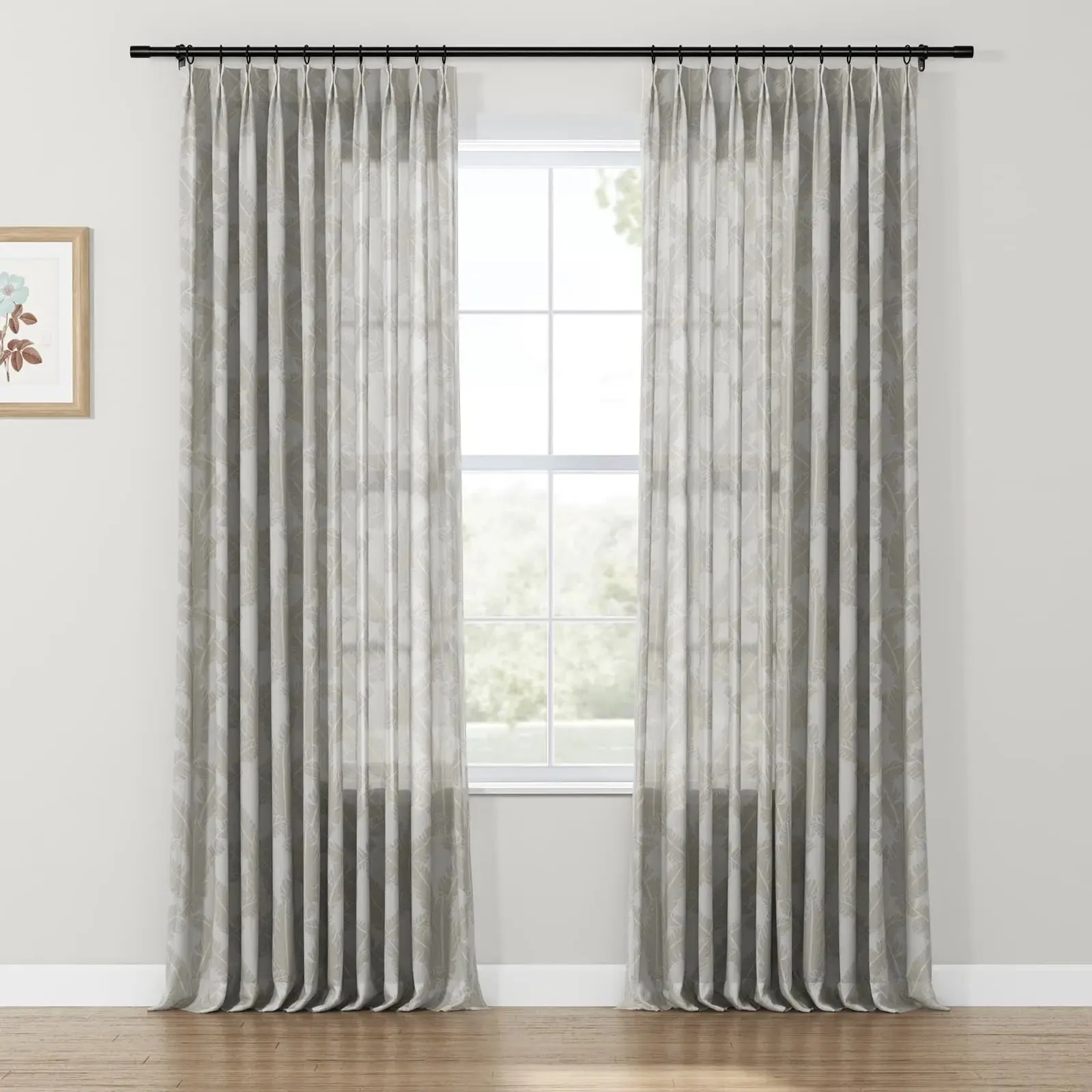 Freya Linen Semi Sheer Jacquard Curtains Pleated