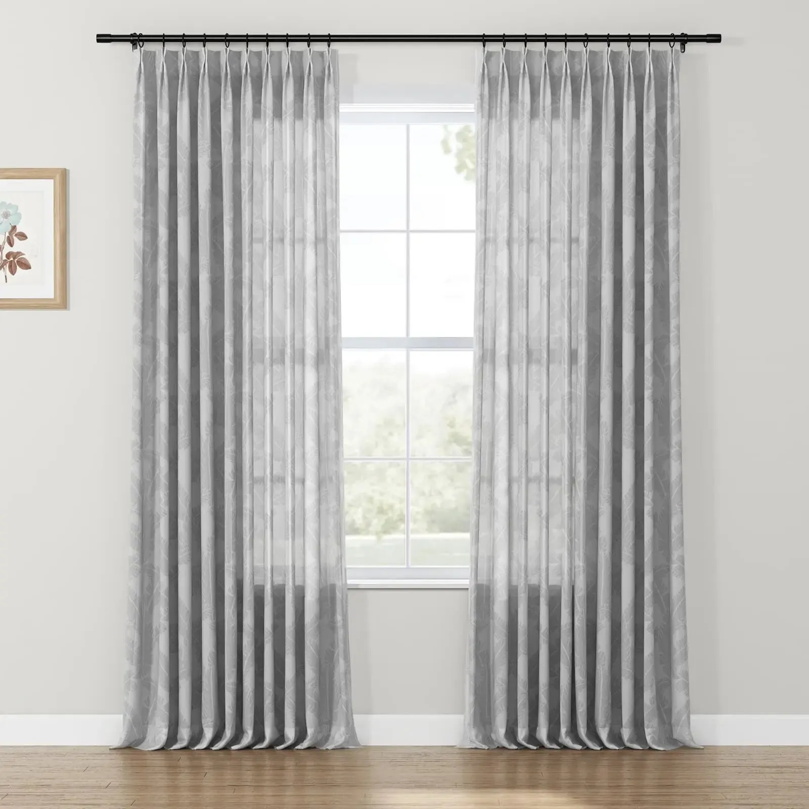 Freya Linen Semi Sheer Jacquard Curtains Pleated
