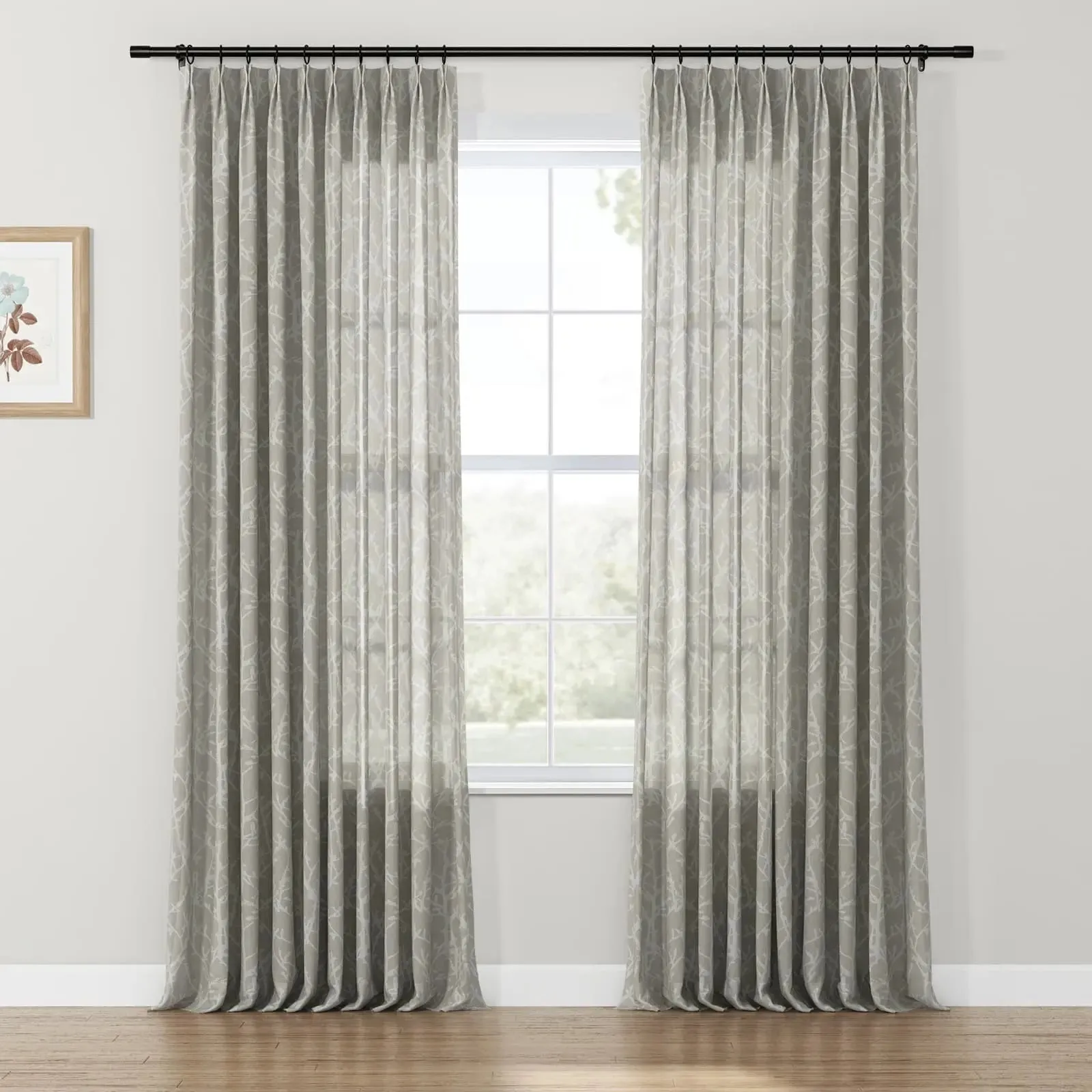 Freya Linen Semi Sheer Jacquard Curtains Pleated