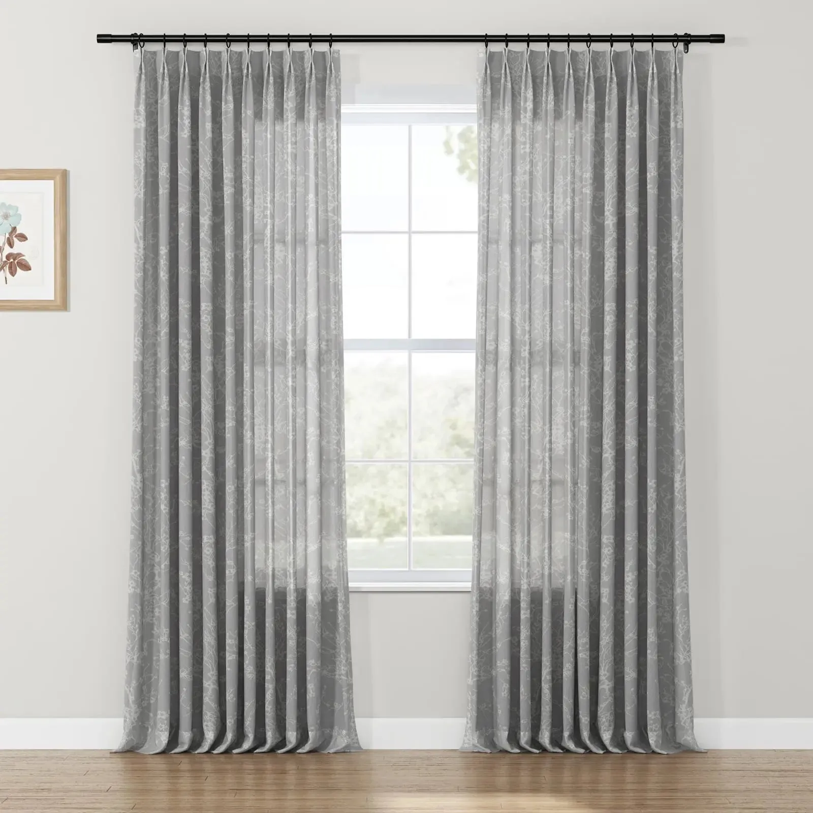 Freya Linen Semi Sheer Jacquard Curtains Pleated