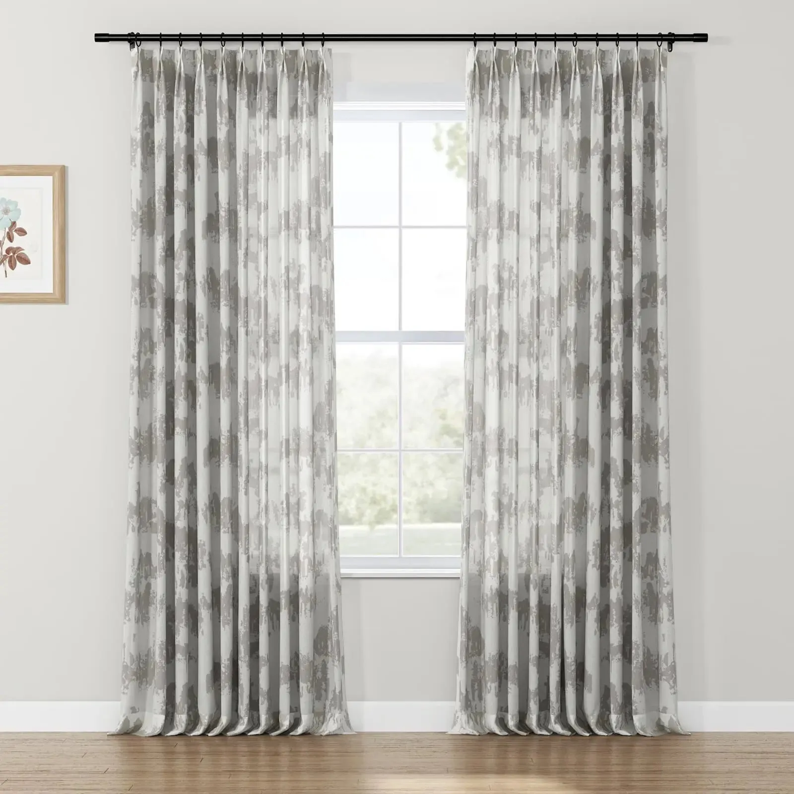 Freya Linen Semi Sheer Jacquard Curtains Pleated