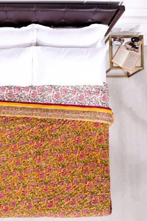 Gayatri Hand Block Printed Mustard Cotton Muslin Quilt