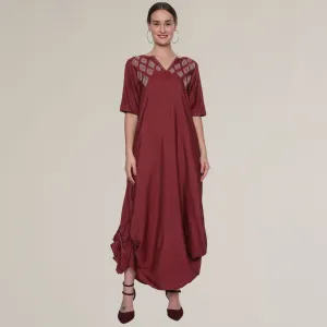 Greta Cowl Tunic | Sujani Embroidery | Hand-Crafted | Maroon