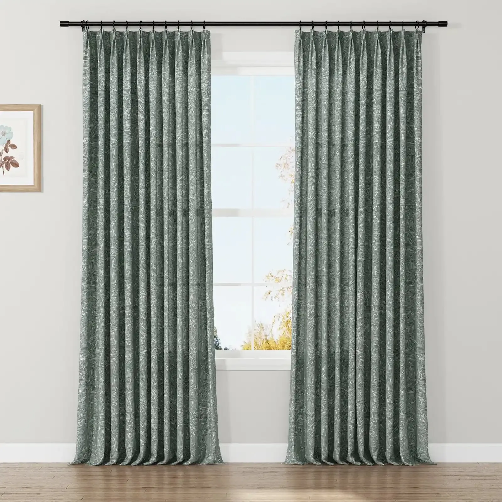 Holly Botanical Serenity Patterned Boho Curtains Pleated