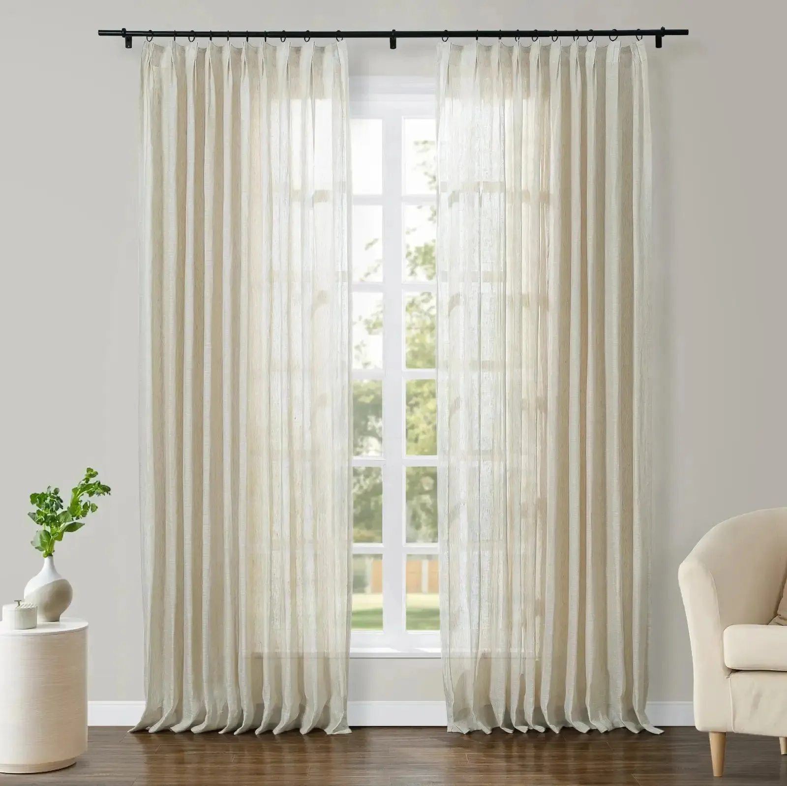 Joy 100% Linen Sheer Curtain Pleated