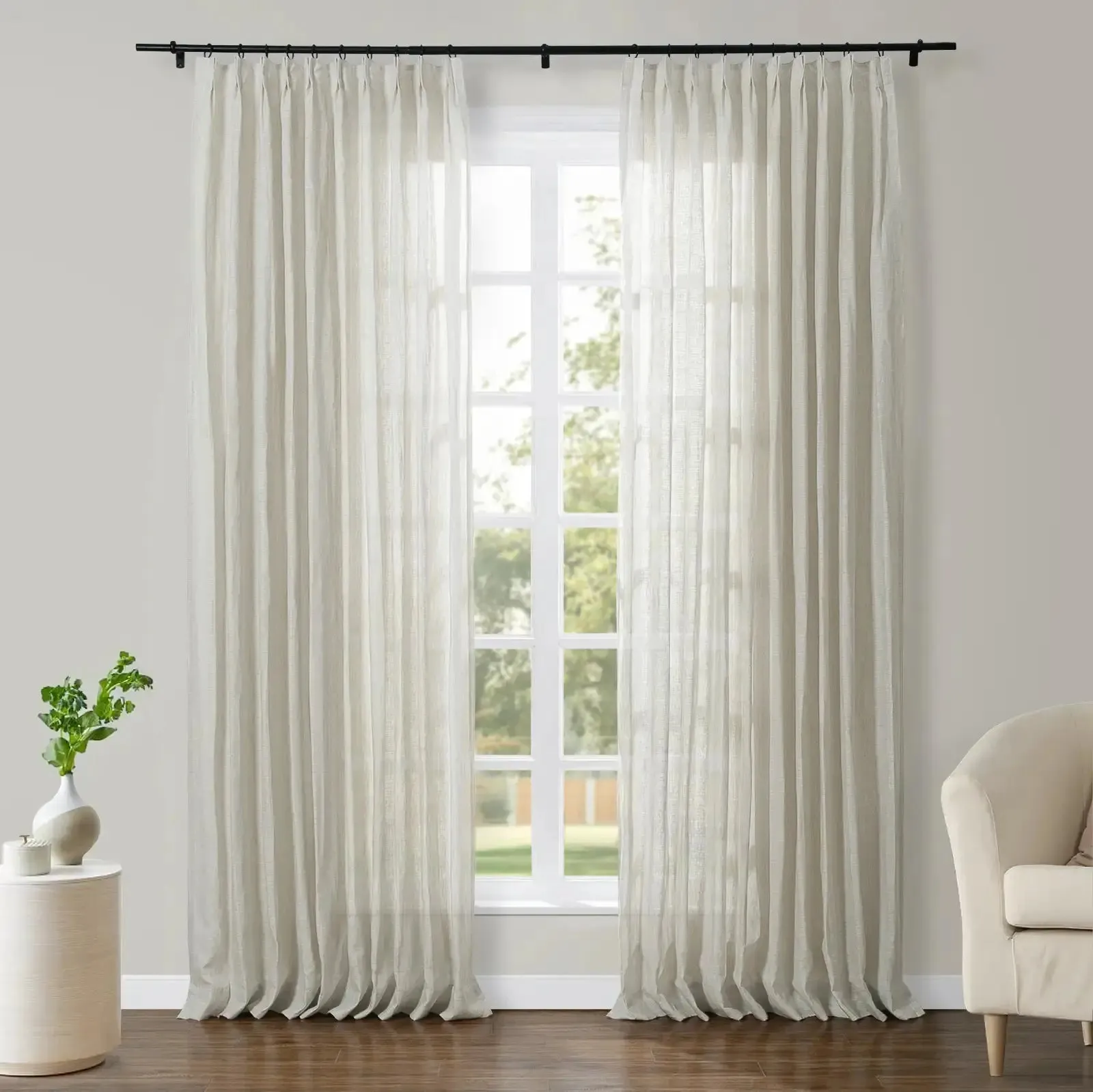 Joy 100% Linen Sheer Curtain Pleated