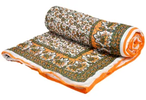 Kuber Industries Floral Print All-Season Microfiber Microfiber Filler Cotton Reversible Single Bed Quilt, Blanket 60"x90" (Orange)-48KM014