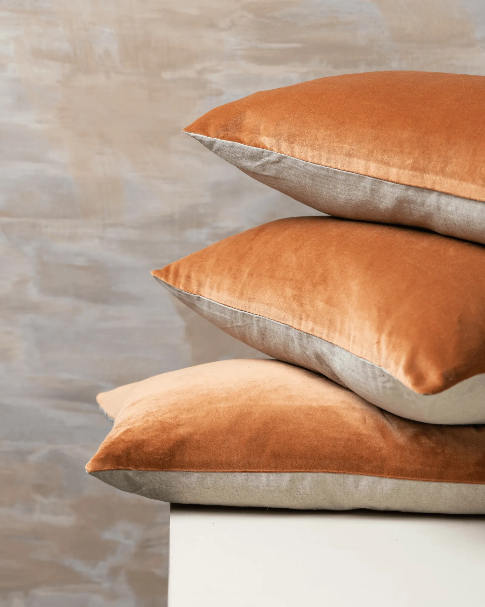 Linen/Velvet Bolster Cushion | Terracotta