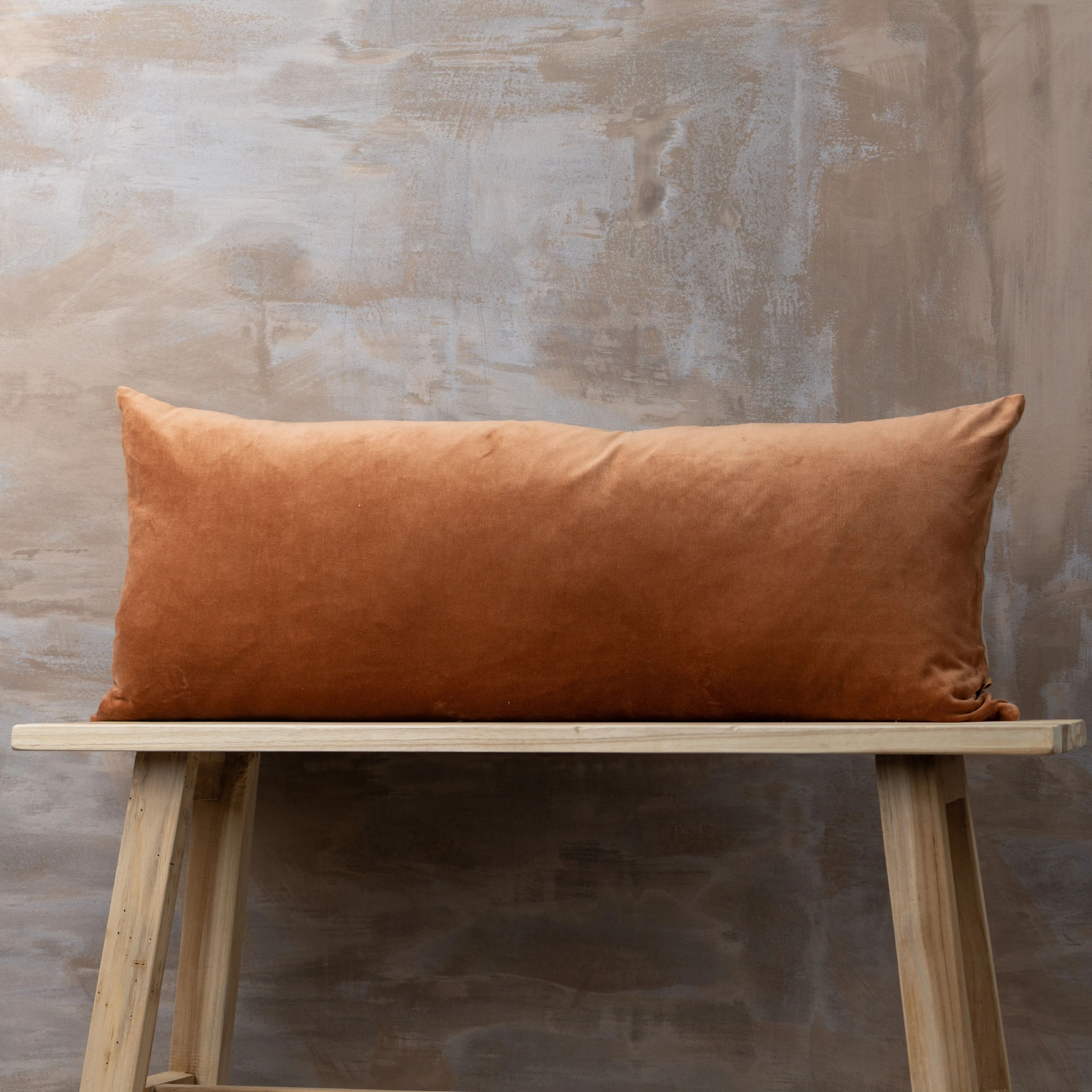 Linen/Velvet Bolster Cushion | Terracotta
