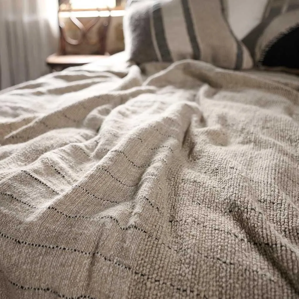 Mayla Linen Bedcover - Natural/Black