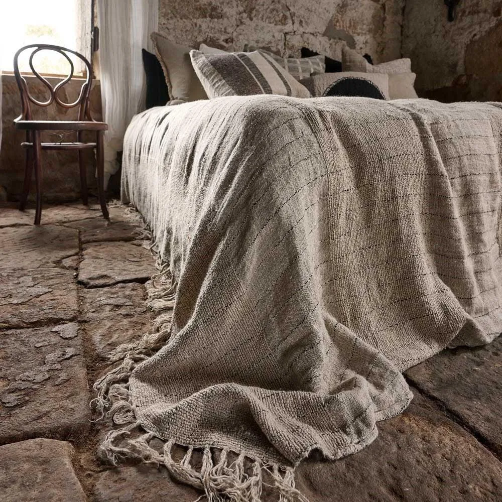 Mayla Linen Bedcover - Natural/Black