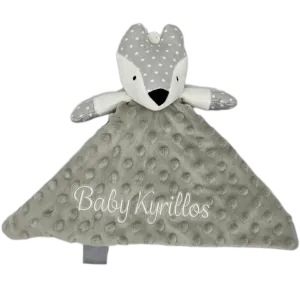 Minky Grey Rattle Fox Personalised Baby Comforter