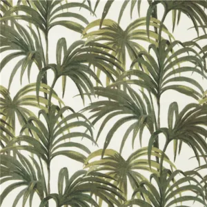 Palmeral Off White & Green Cotton Linen Fabric PRE ORDER