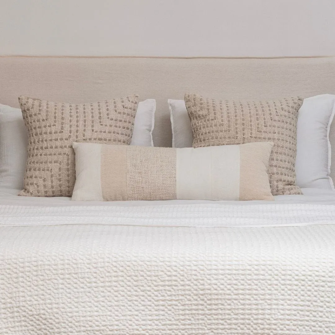 Patchwork Cotton Linen Cushion | White / Natural 80x30cm