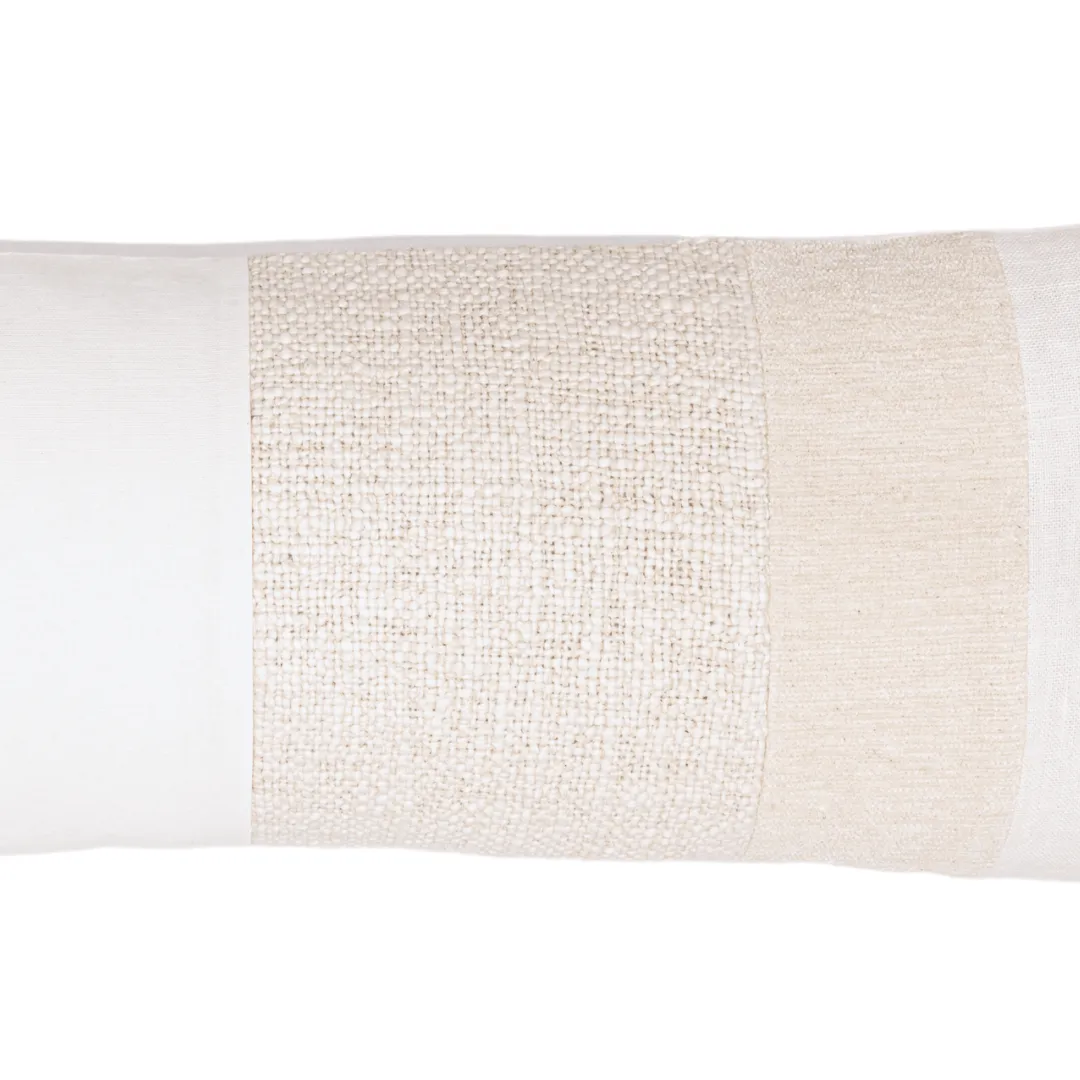 Patchwork Cotton Linen Cushion | White / Natural 80x30cm