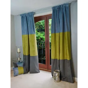 Patchwork Velvet Blue, Green   Grey Curtains