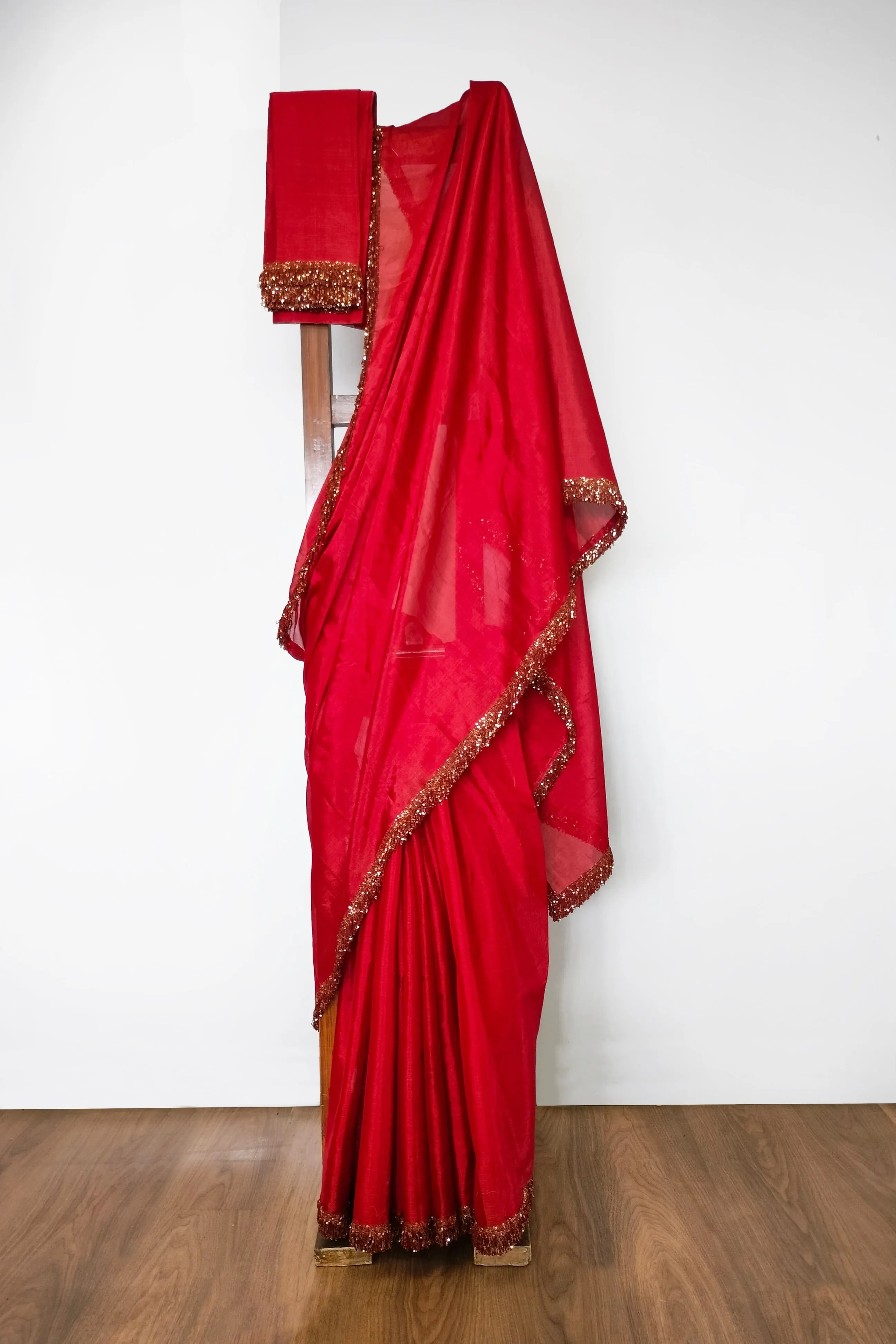 Red tissue Jhilmil saree