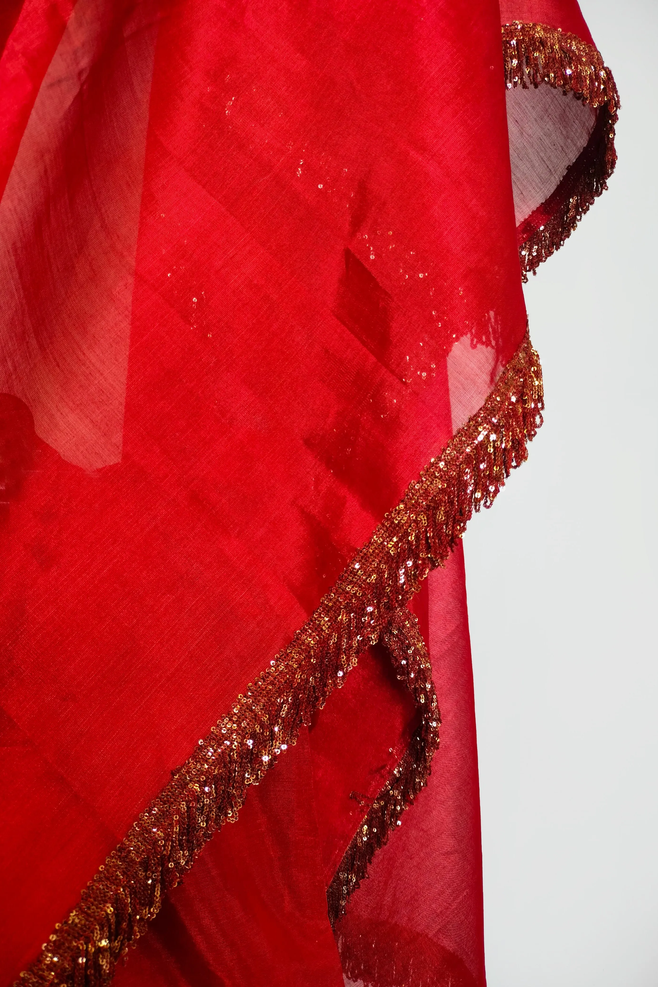 Red tissue Jhilmil saree
